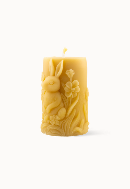 Bougie sculptée Lapin & fleurs